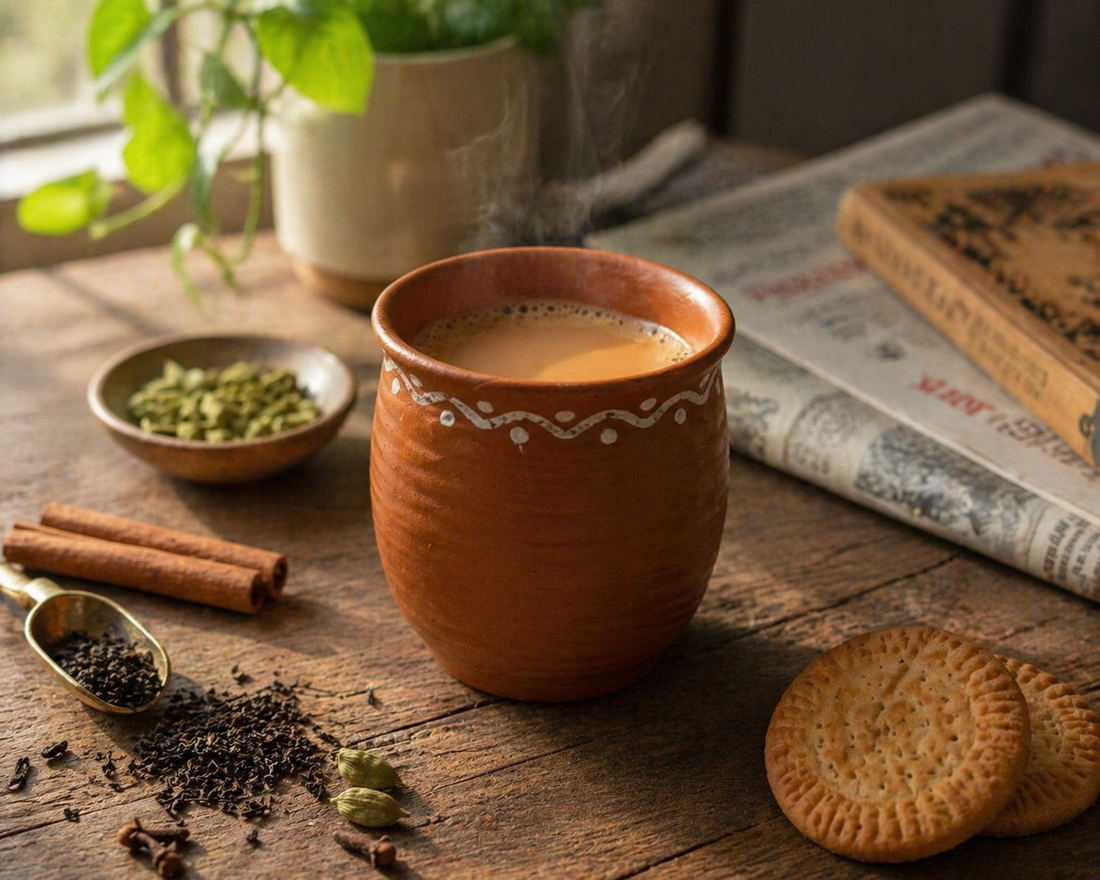 Kath N Clay Handmade Terracotta Style Ceramic Kulhad Cup Set of 4, 200 ml , Microwave & Dishwasher Safe Ceramic Drinkware for Home & Gifting