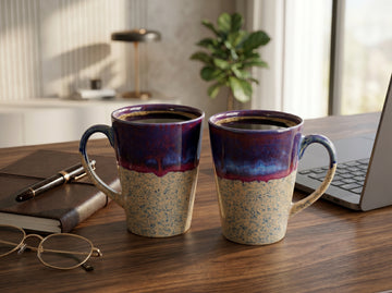 Kath N Clay Premium Ceramic Coffee Mugs Set of 2 | Handcrafted Vintage Floral Speckled Stoneware Tea Cups with Rustic Brown Rim | Microwave & Dishwasher Safe Mugs for Coffee, Tea, Latte & Hot Chocolate | Luxury Drinkware