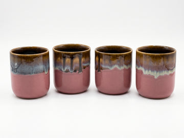 Kath N Clay Premium Ceramic Tea & Coffee Tumblers Set of 4 | Handcrafted Dusty Rose Pink & Espresso Brown Drip Glaze Handleless Cups | Modern Kulhad Style Stoneware Drinkware | Microwave & Dishwasher Safe