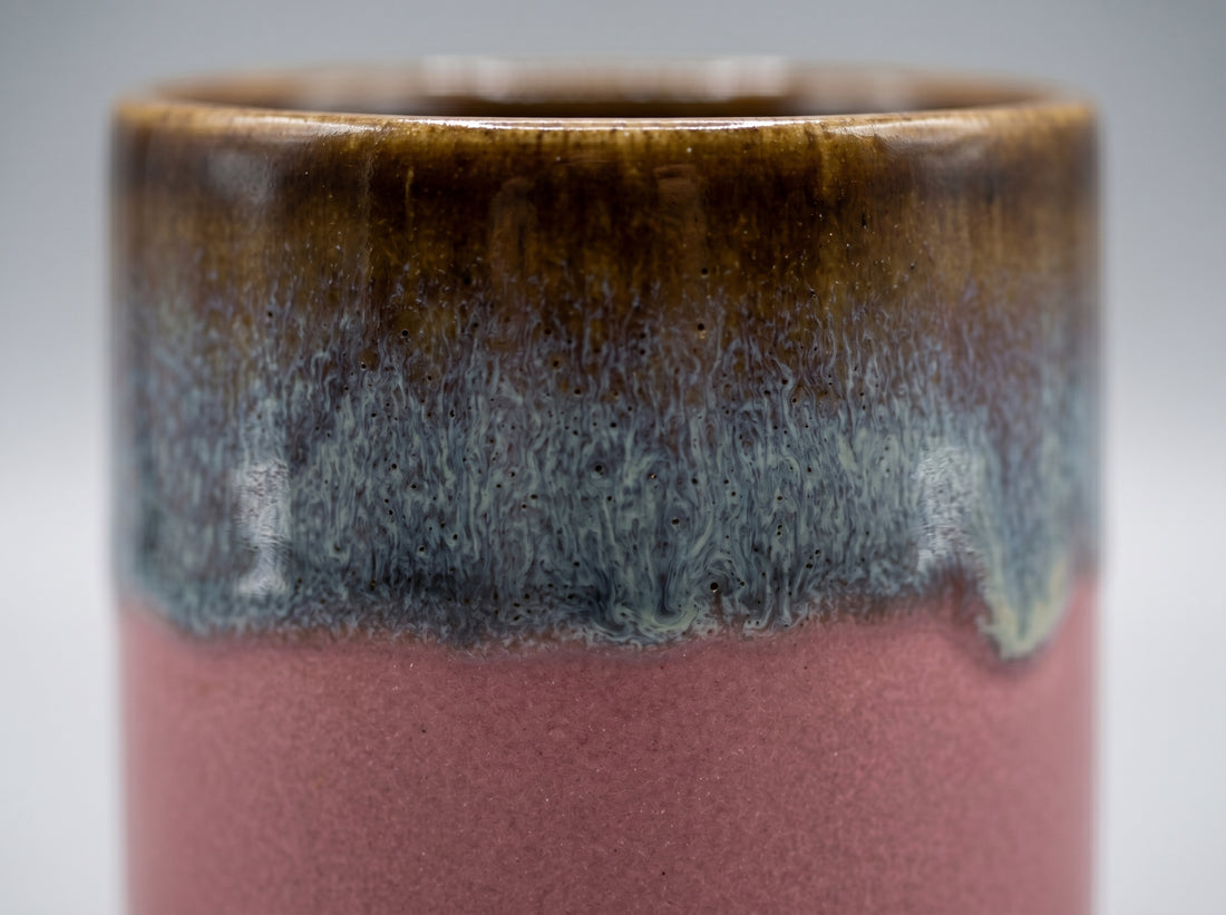 Kath N Clay Premium Ceramic Tea & Coffee Tumblers Set of 4 | Handcrafted Dusty Rose Pink & Espresso Brown Drip Glaze Handleless Cups | Modern Kulhad Style Stoneware Drinkware | Microwave & Dishwasher Safe