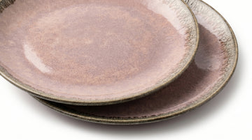 Kath N Clay Premium Ceramic Dinner Plates Set of 2 | Hand-Glazed Reactive Mauve Stoneware Pasta Plates with Rustic Green Rim | Luxury Round Serving Plates for Main Course, Salad & Pasta | Microwave & Dishwasher Safe Tableware