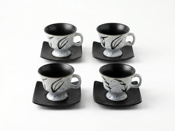 Kath N Clay Handmade Stoneware Tea Set with Teapot, Cups & Saucers, Premium White & Black Ceramic Tea Set for 4, Microwave & Dishwasher Safe Tea Service Set for Home, Entertaining & Gifting