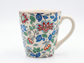 Kath N Clay Premium Ceramic Coffee Mug (Single Piece) | Heritage Floral Stoneware Tea & Coffee Mug with Vintage Botanical Print & Red Rim | Microwave & Dishwasher Safe | Luxury Mug for Coffee, Tea & Hot Chocolate