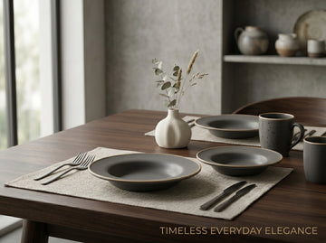 Kath N Clay Premium Ceramic Coupe Dinner Plates (Set of 2) | Handcrafted Matte Grey Stoneware Pasta Plates with Rustic Terracotta Rim | Deep Bowl Plates for Pasta, Risotto, Salad & Main Course | Microwave & Dishwasher Safe