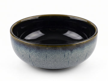 Kath N Clay Premium Ceramic Serving Bowl (Single Piece) | Reactive Ocean Blue Drip Stoneware Bowl with Glossy Black Interior | Deep Salad, Curry, Soup & Pasta Bowl | Microwave & Dishwasher Safe Luxury Tableware