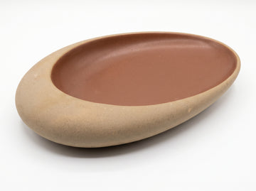 Kath N Clay Premium Ceramic Asymmetric Oval Serving Platter (Single Piece) | Matte Sand & Terracotta Stoneware Serving Tray | Organic Pebble Snack Plate for Appetizers, Sushi, Kebabs & Desserts | Microwave & Dishwasher Safe