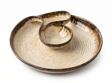 Kath N Clay Premium Ceramic Serving Platter with Dip Bowls | 11 Inch Snack & Appetizer Serving Tray | Chip and Dip Platter for Nachos, Dry Fruits, Fruits, Starters & Party Serving | Microwave & Dishwasher Safe