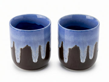 Kath N Clay Premium Ceramic Tumblers Set of 4 | Hand-Glazed Blue Drip Handleless Tea & Coffee Cups | Modern Kulhad Style Stoneware Cups for Chai, Espresso & Green Tea | Microwave & Dishwasher Safe Luxury Drinkware