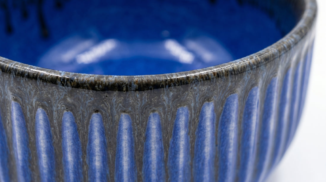 Kath N Clay Glam Blue Ceramic Bowls Set of 2 (500 ml Each) | Handmade Stoneware Serving Bowls for Snacks, Rice, Dal, Salad, Noodles, Fruits & Maggi | Microwave & Dishwasher Safe